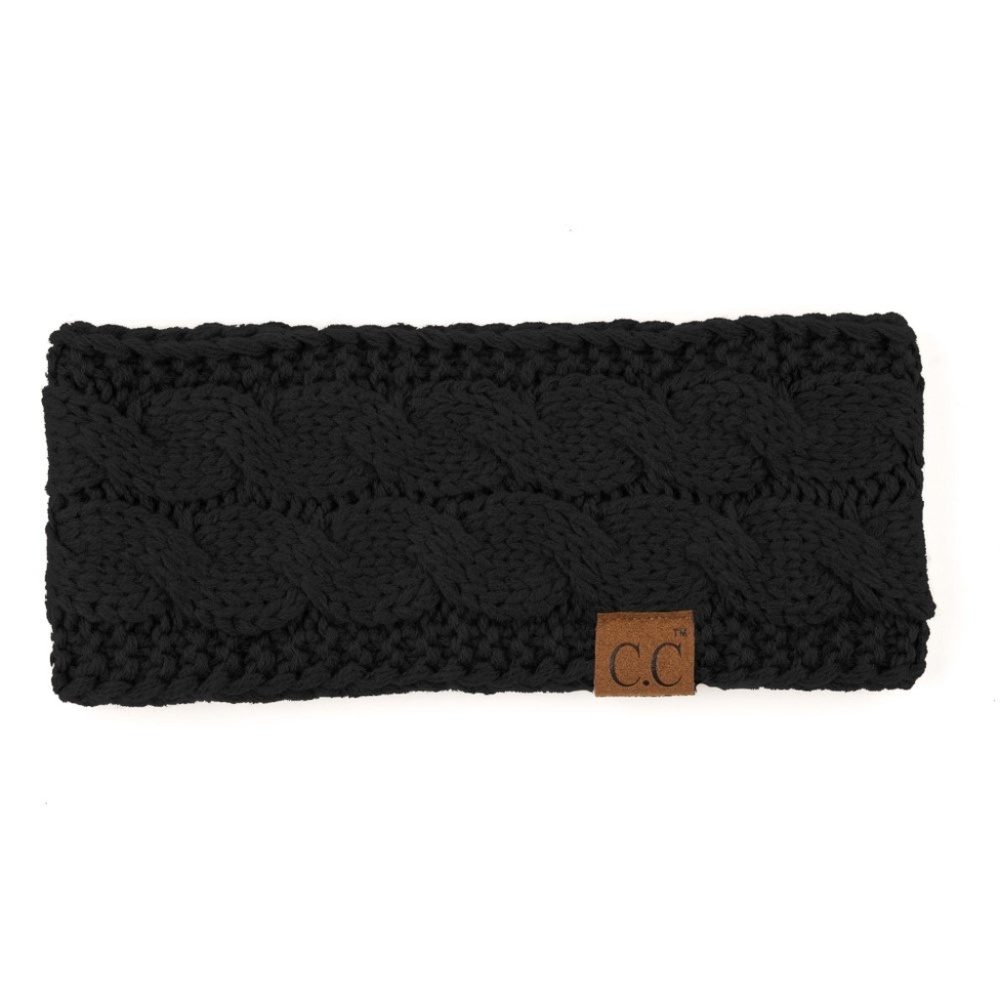 Black CC Sherpa Lined Cable Knit Headband